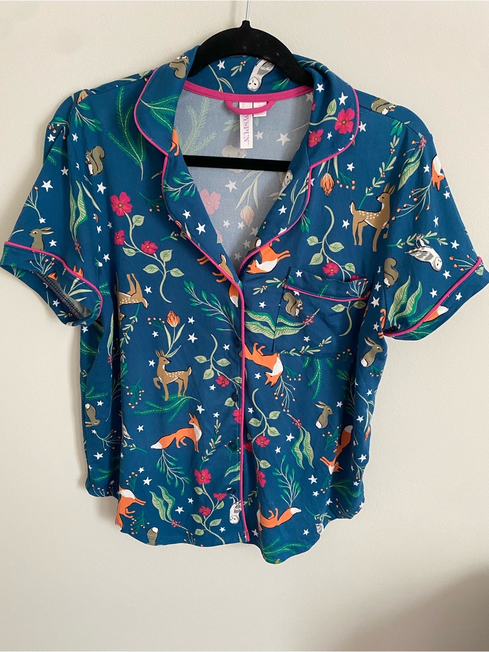 Women's Forest Print Short Sleeve Pajama Top - Teal